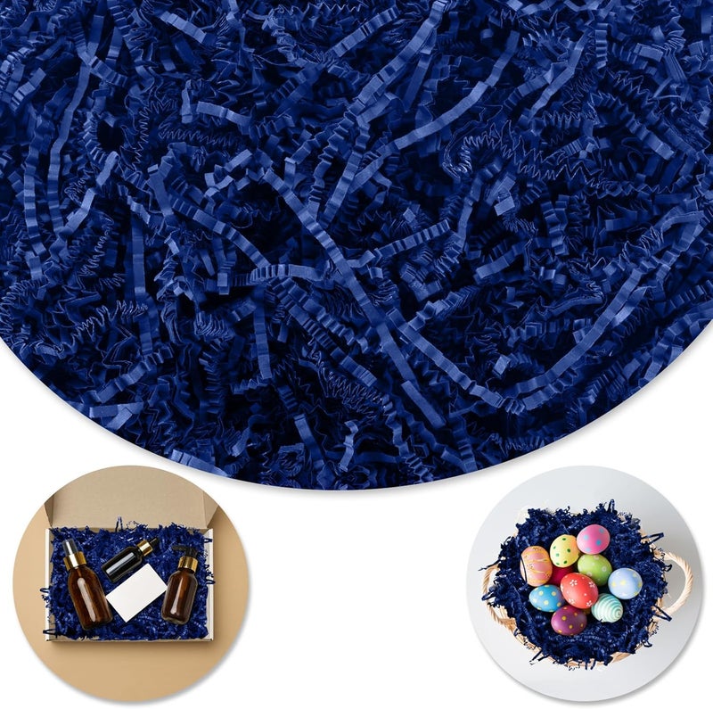Darfukei Shredded Paper for Gift Baskets, Dark Blue Crinkle Paper Filler, 1/2LB (8 oz), Perfect for Birthdays, Weddings, Anniversaries, Gift Wrapping - Image 1